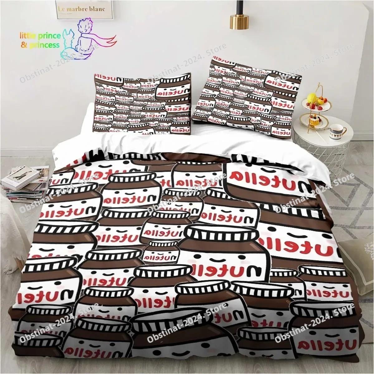 Nutella Muster Cartoon Bettwäsche Set Einzelbett Zweibettbett Vollbett Queen Size King Size Bettwäsche Set Erwachsener Kind Schlafzimmer Bettwäsche Geschenk 135x200cm