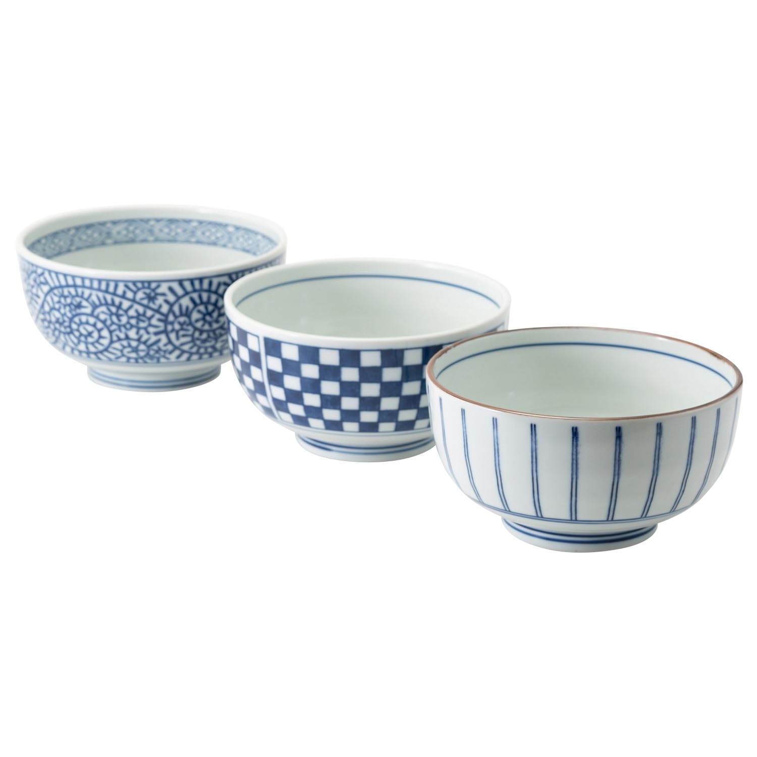 

Mino Ware Dinnerware Set, 3-Piece Donburi Bowl Set, Aiya, Microwave and Dishwasher Safe, Blue, 31057