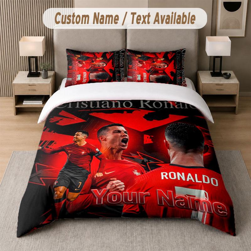 Custom Bedding Set Cristiano Ronaldo Pattern, Print Name Text 1 Duvet Cover Plus 2 Pillowcases Home Textile