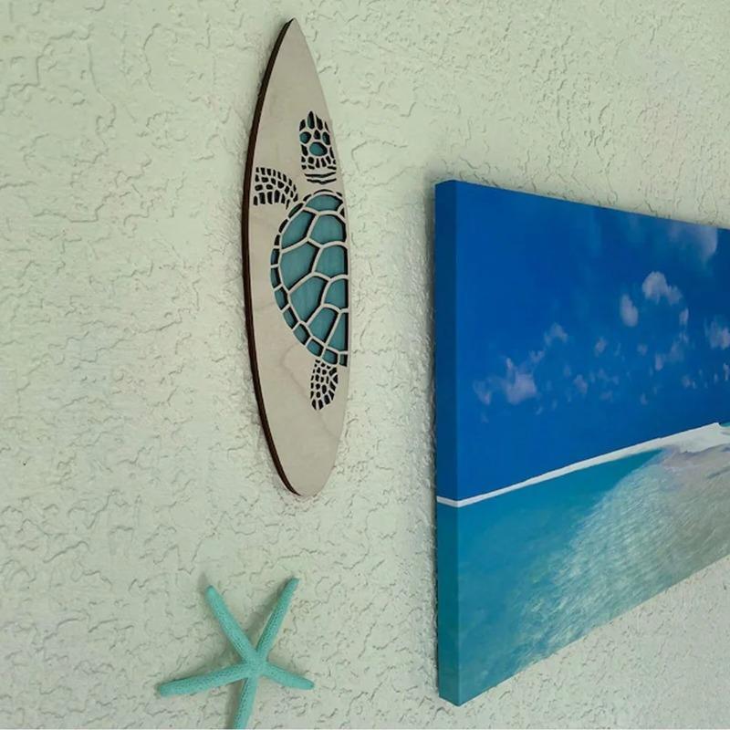 Wooden Plank Wall Hanging Sign Summer Themed Hawaiian Tropical Hibiscus Flower Wall Decoration Pineapple Sea Turtle Door Sign