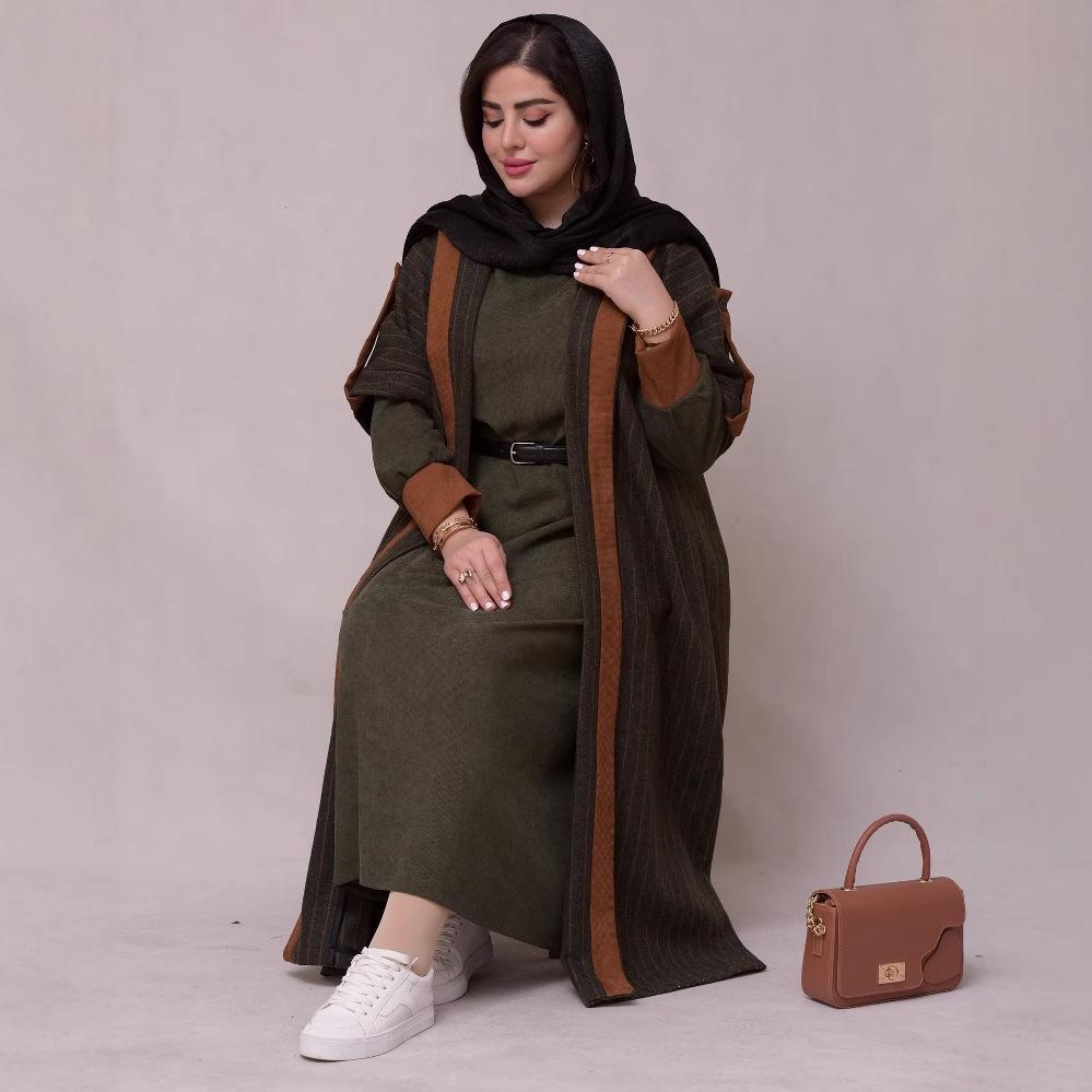 2024 Autumn European & American Color Block Long Robe Two-Piece Dress