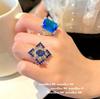 Madagascar Sapphire Ring, Rich Woman'S Happiness, Plated With 18K Gold, Water Blue Rectangular Zircon Ring.