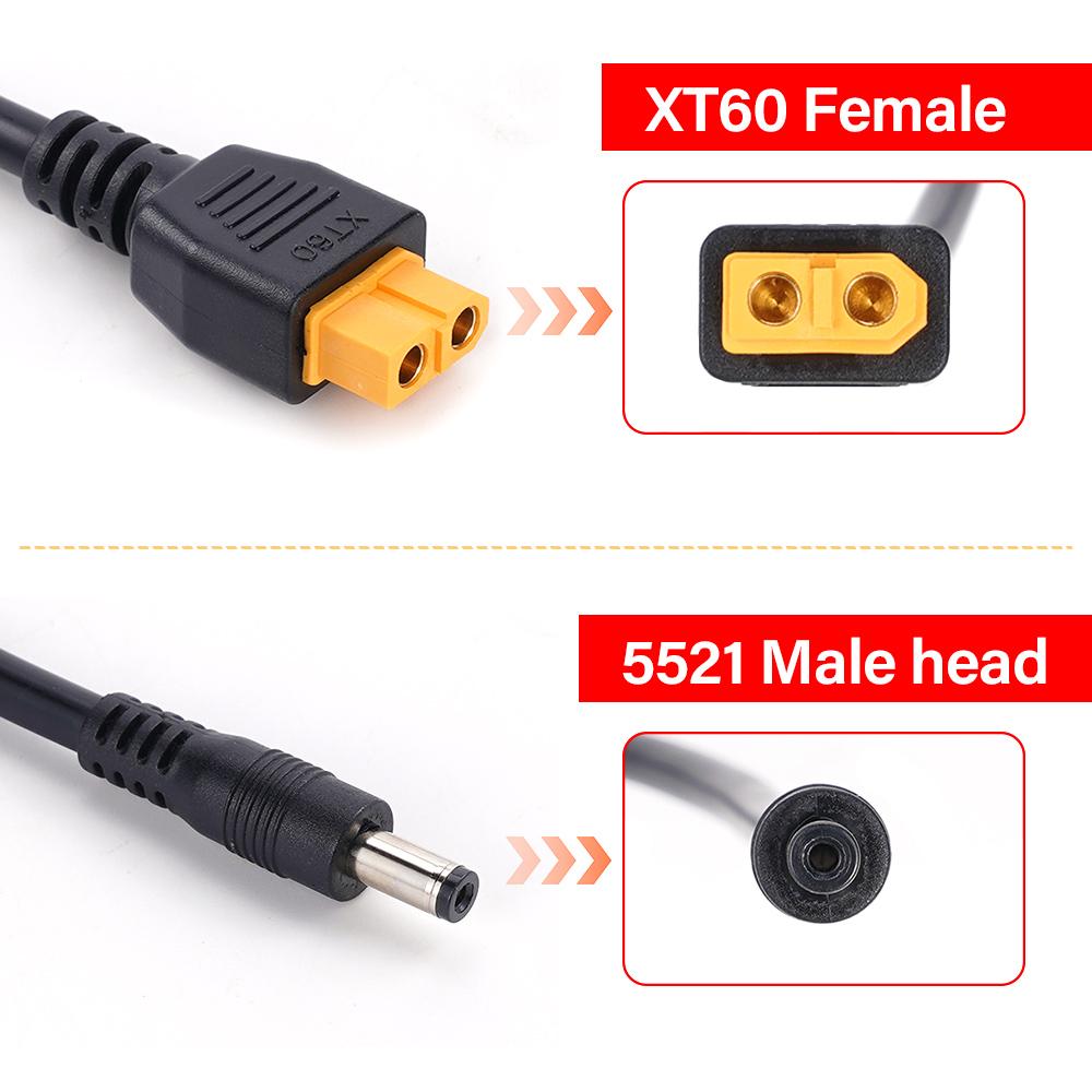 XT60 Female To DC5521 Male Adapter Cable 16AWG 1.5-Meter Solar Charging Cable Suitable For XT60 Input Energy Storage
