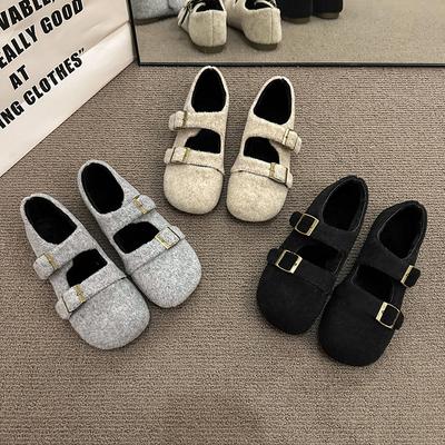 Mode Mary Jane Schuhe Damenschuhe große Größe 2025 neu Gürtelschnalle hässlich süße Schuhe ein Wort mit flachen Baumwollschuhen Damen
