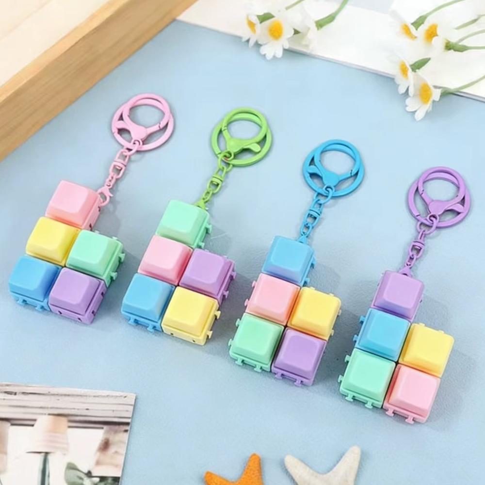 DIY Detachable Macaron Color Mechanical Keyboard Keycap Keychain Fidget Clicker Toy Portable Stress Relief Bag Pendant for Adult