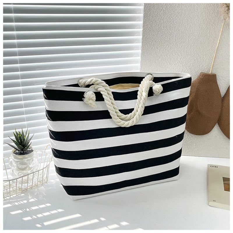 New Striped Large Capacity Shopping Bag Compilation Tote Bag