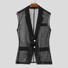 INCERUN Men Lapel Sleeveless Buttons Stitching  See Through Mesh Sheer Waistcoats