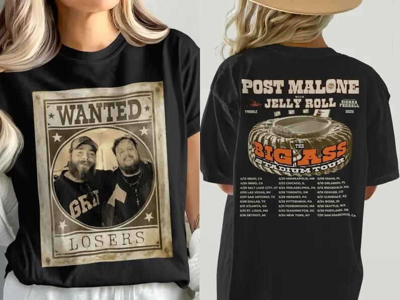 Post Malone Post Malone Tour Big Ass Stadium Tour Posty 2025 Tour Jelly Roll Unisex T-Shirt S