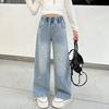 Girls' Straight Leg Pants Spring and Autumn Styles Jean Light Colored Embroidered Elastic Wide Leg Pants Children's Jeans
