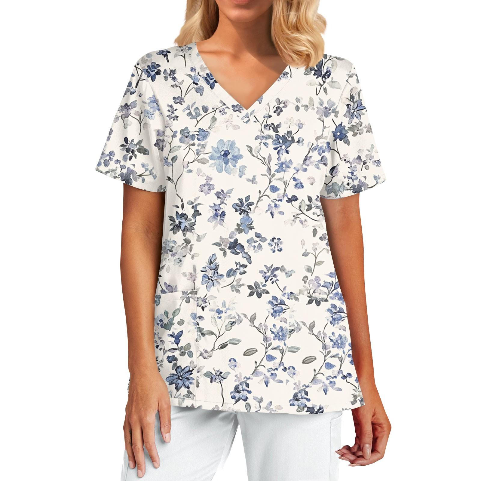 

Женская модная принтованная кофточка с коротким рукавом и V-образным вырезом с карманом S