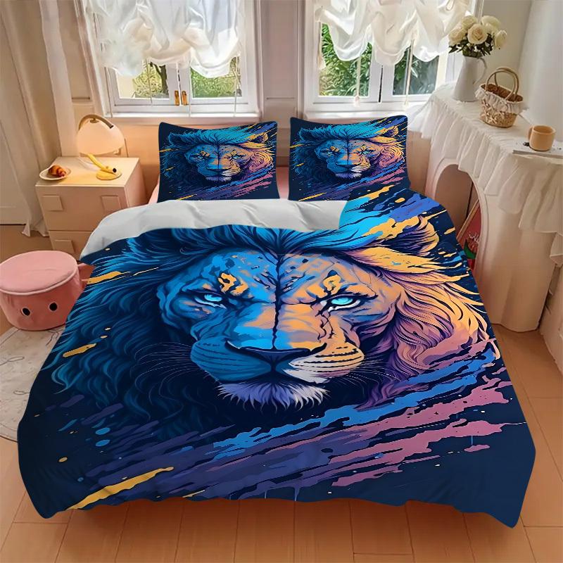 3pcs Bedding Set Lion Includes 1 Comforter + 2 Pillowcases, Without Pillow Inserts, Soft Comfortable,Bedding Set,a0909022