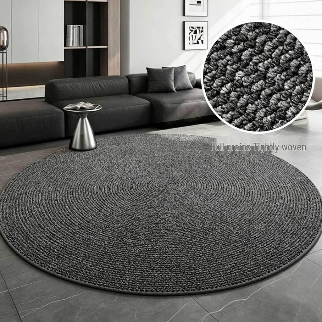 Retro-Style Round Imitation Jute Living Room & Bedroom Carpet, Machine Washable Floor Mat