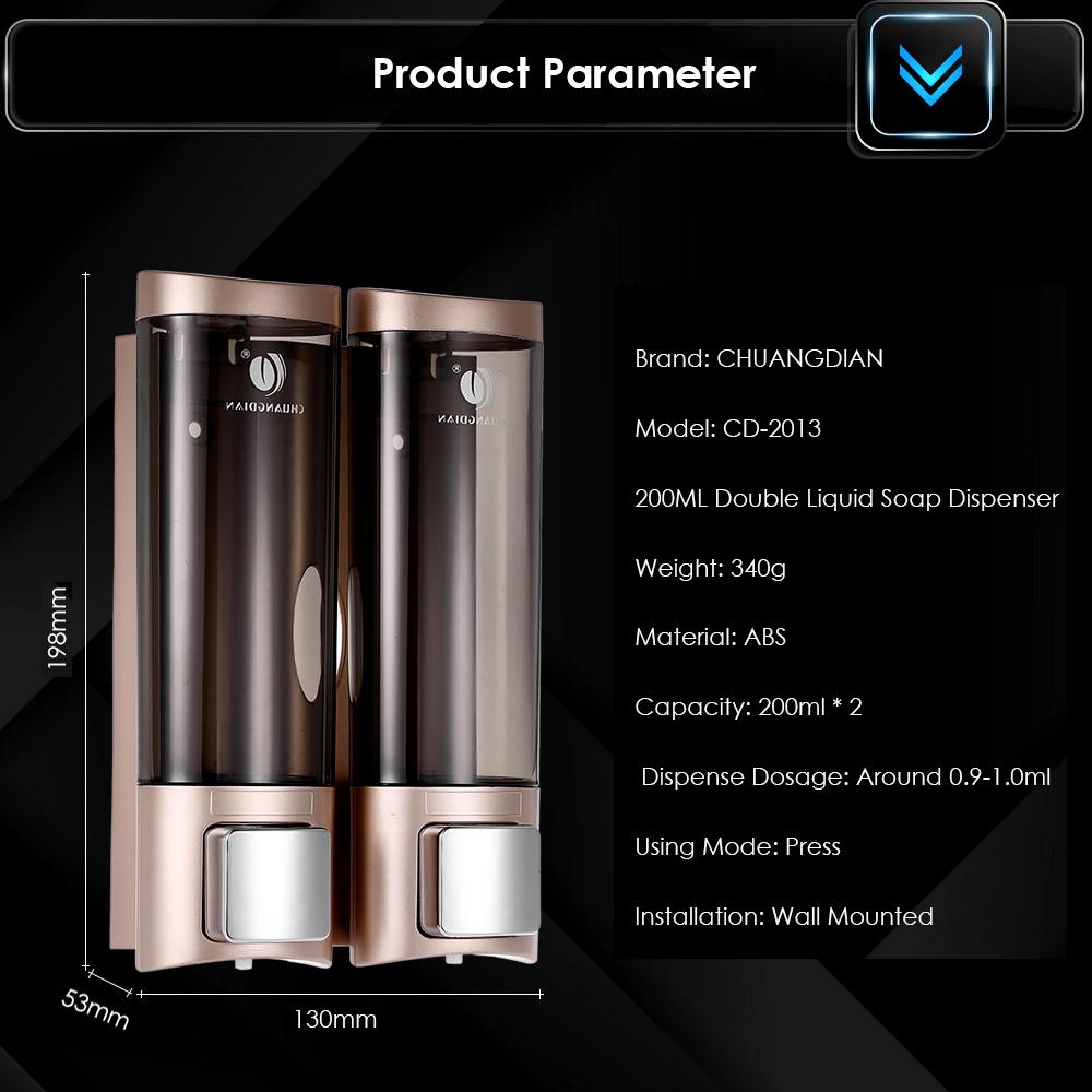 Manual Hand Soap Dispenser Wall Mount Double Liquid Shampoo Shower Gel Dispenser Hand Cleanser Washroom Lotion