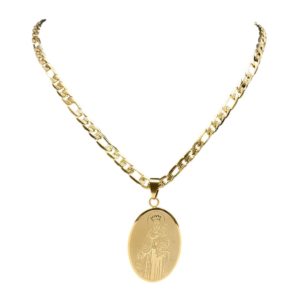 Oval Pendant Necklace for Women and Men Gold Plated Stainless Steel Clavicle Chain Adjustable Neckchain Catholic Jewelry