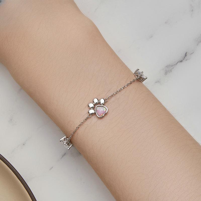 New Exquisite Opal S925 Silver Bracelet Niche Light Luxury Style Cat Paw Print Bracelet Jewelry Gift