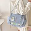 Y2K Clear Patch Canvas Crossbody Messenger Bag Multi Pocket Shoulder Bag Casual Daily School Work Satchel Handbag for Teen Girls