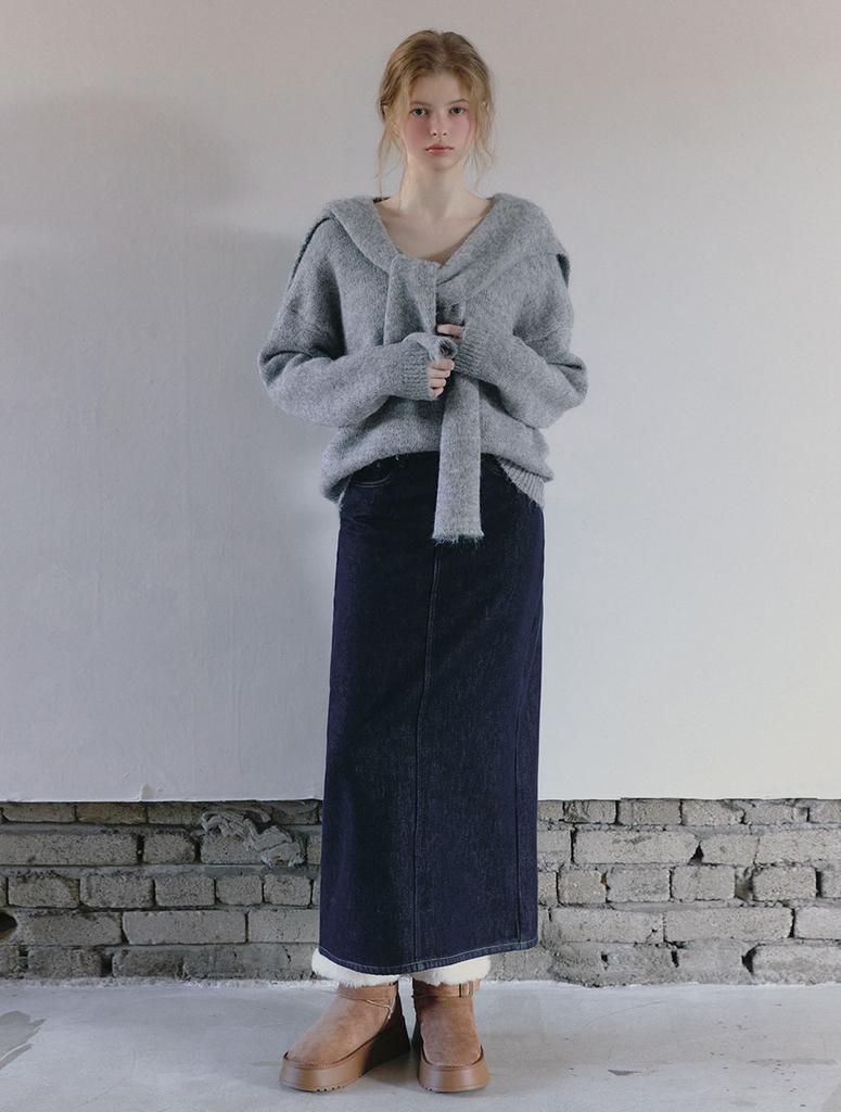 Teuwi Felsi Brushed Raw Denim Long Skirt