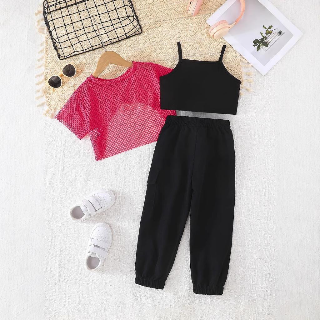 Mädchenanzug 2-8J Mädchenmode Sportbekleidung Buchstaben Weste + Schwarze Jogginghose 2-teilig