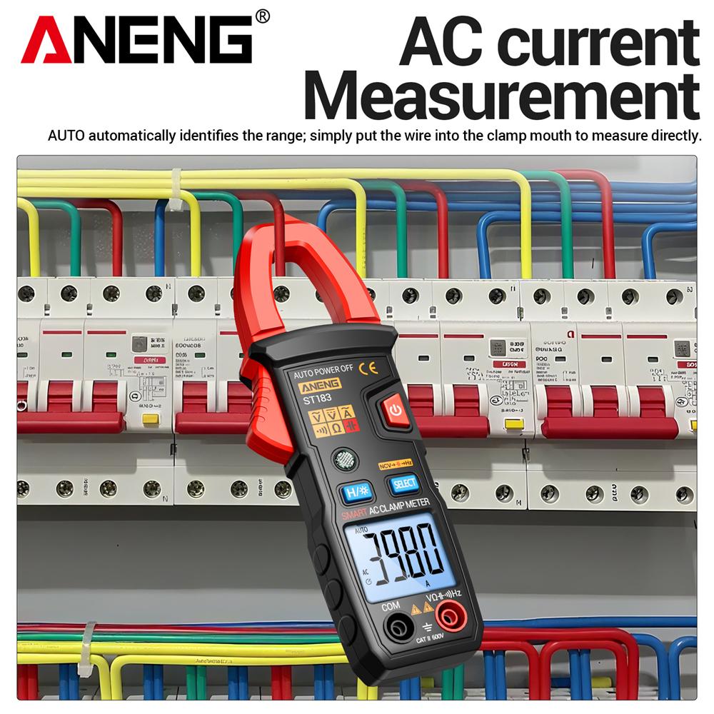 Aneng ST183 Clamp Meter AC Current 6000 Counts True RMS AC Voltage Tester Hz Capacitance NCV Ohm Professional Test Tool Digital Display High Precision