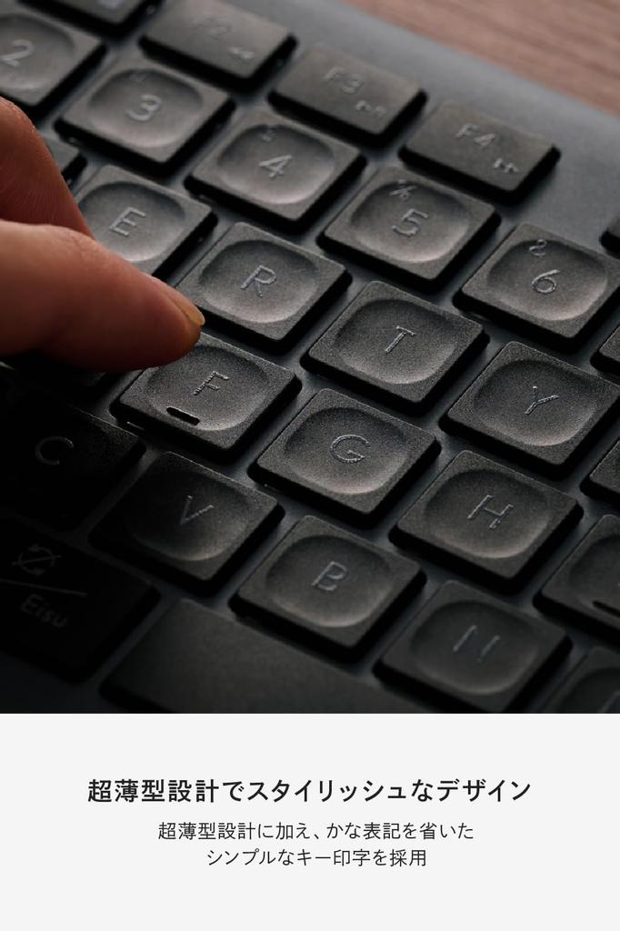 ELECOM Precisionist Wireless Thin Pantograph Full Keyboard, Bluetooth, 2.4GHz, Multi-Pairing (4 Devices), Rechargeable, Type, Size, Black,