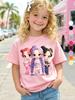 Summer Kpop Popular Cartoon Print Children's Design Casual Harajuku Style Round Neck Short Sleeved Top Fans Gifts Kids Clothes