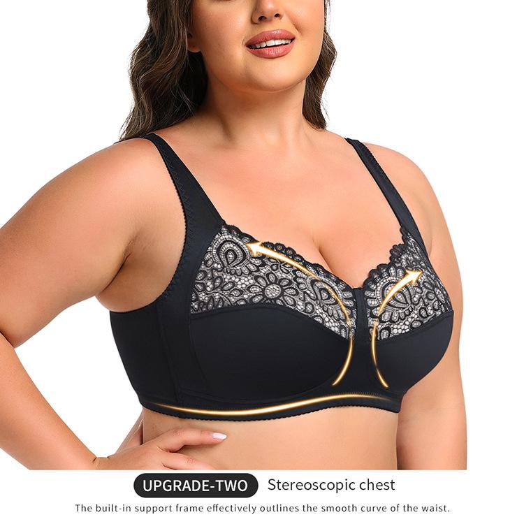 Wireless Oversized Lace Full Cup Bra, Plus Size Large Bust Comfortable Everyday Lingerie for Women