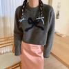 Autumn and winter cute girl feeling full of new loose versatile bow round neck knitted pullover sweater women