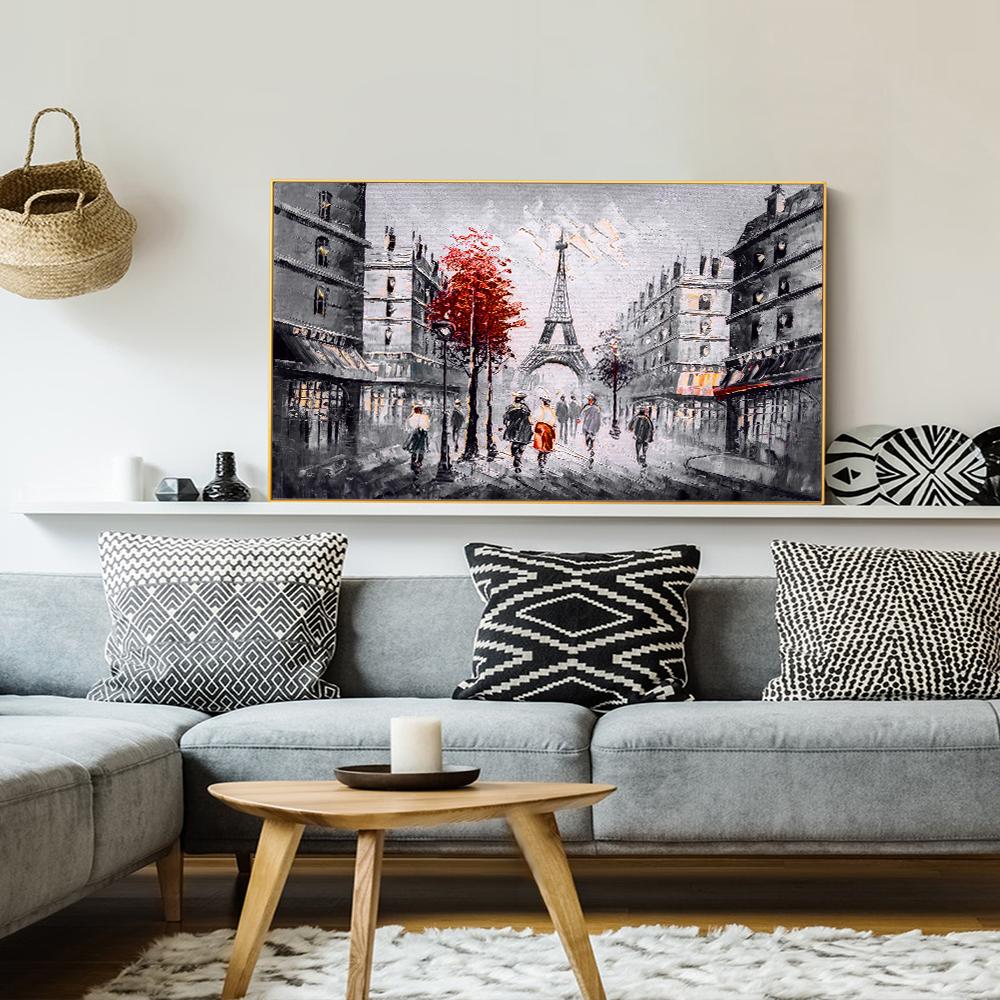 Abstract Black White Paris City Street Landscape Oil Painting Print Poster on Canvas Mural Wall Art for Living Room Home Decor