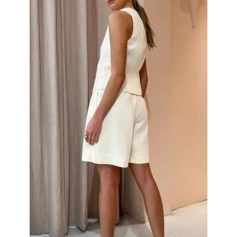 Loose Single Brewed Vest Shorts Set Loose Single Breasted Vest Shorts Suit