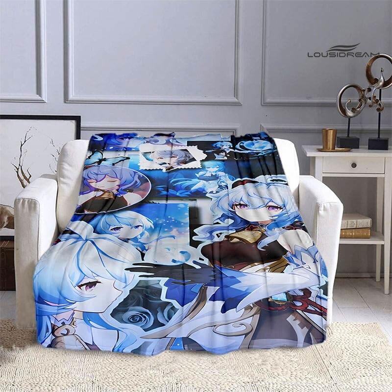 Deka Genshin s kresleným potiskem flanelová měkká a pohodlná deka rozkládací pohovka, kterou musíte mít jako dárek k narozeninám