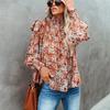 2023 Autumn Long Sleeve Pleated Loose Top Fashion Women High Collar Floral Print Blouse Korean Shirt Split Top Elegant 29595
