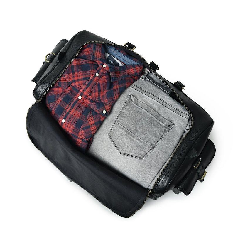 Kožená duffle taška: Ručně vyrobený černý víkendový kufr