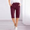 Women's Drawstring Mid Waist Capri Pants Loose Straight Leg Linen Five Point Trousers Elegant Solid Pocket Casual Home Shorts