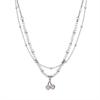 Pearl Cherry Necklace Women's Tide Double Layer Stacked Beaded Sweet Cool Sweater Chain Metal Accessories Niche Clavicle Chain Neck Chain