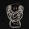 Stilvolles Perlen-Schmuckset mit mehrlagiger Halskette und Ohrringen, Accessoire für modische Frau, Freizeitkleidung