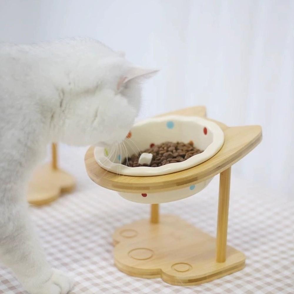 Wooden Stand Dog Cat Feeder Non-Slip Cat Water Bowl Practical Anti Vomiting Bowl  For Cat Dog