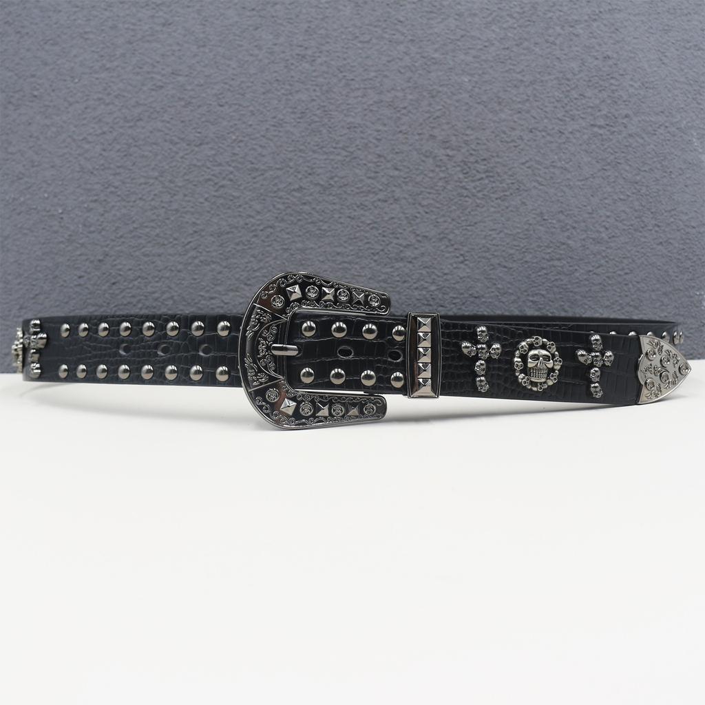 Crocodile Pattern American Western Rivets Skeleton Street Rivets Punk Men's Belt Women
