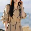 Damen Beiger Trenchcoat Langarm Zweireihig Gürtel Casual Übermantel