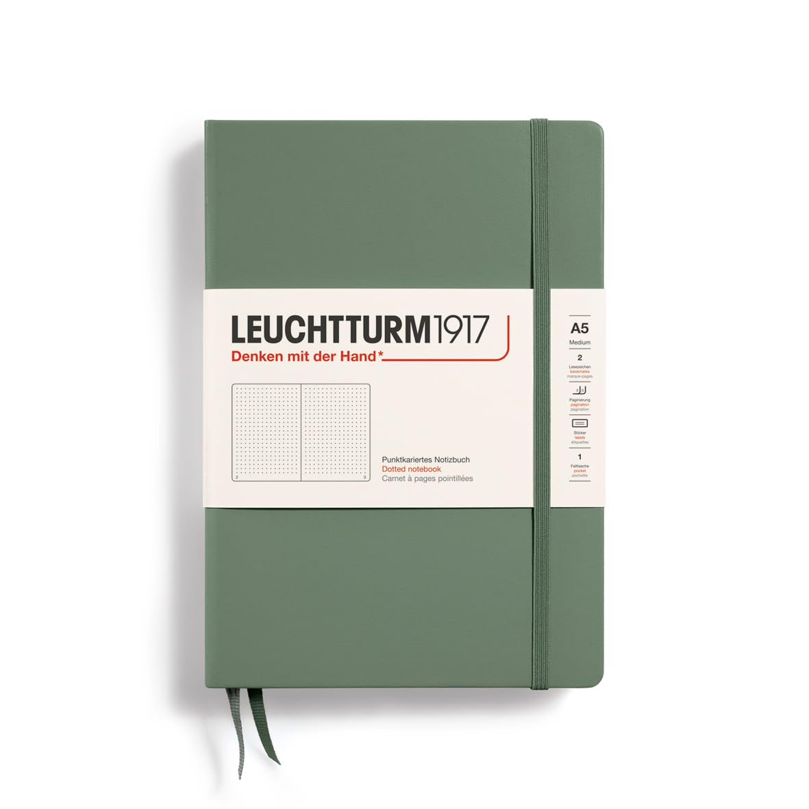 

Leuchtturm A5 Dotted Officially Imported Notebook, Grid, Olive, 365489, оливковый