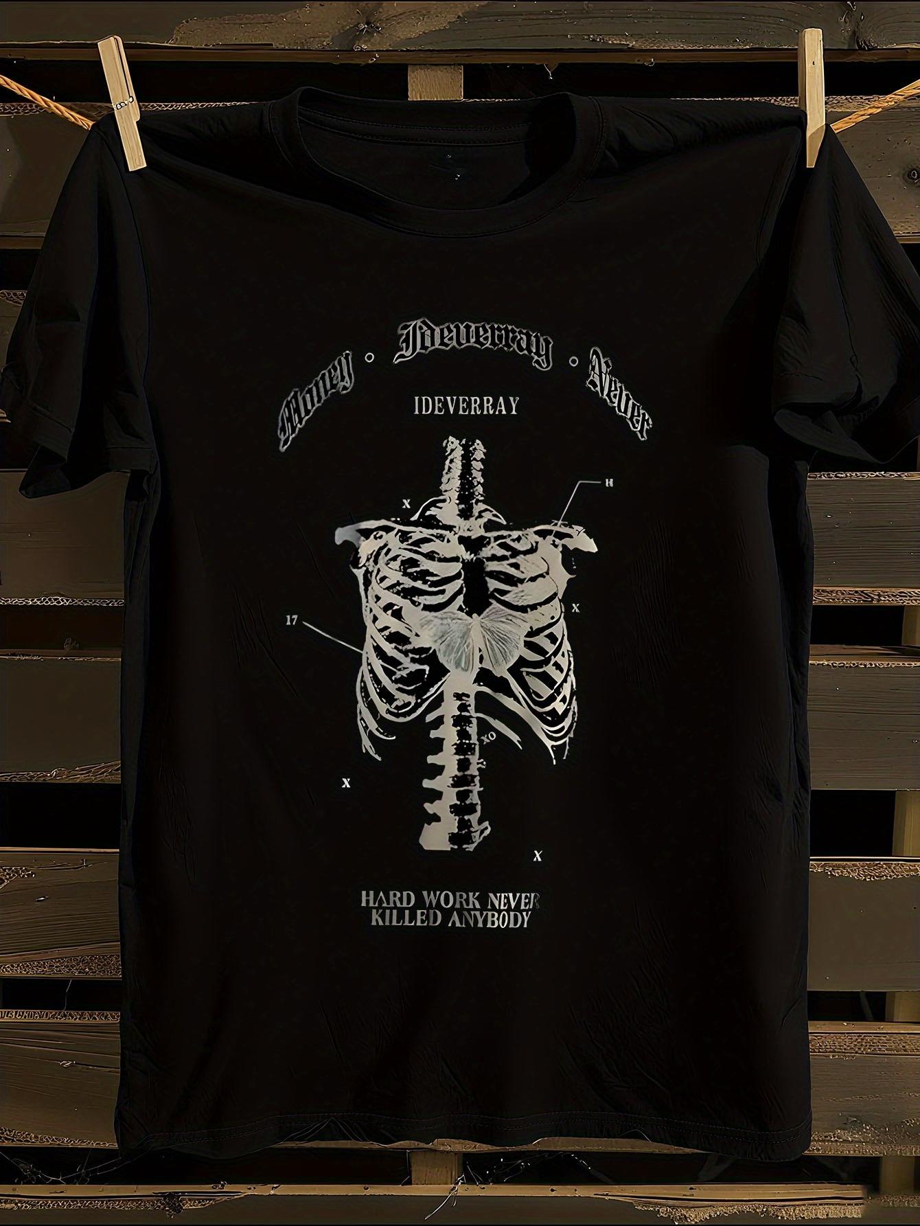 

& WoGothic Skeleton Print T-Shirt Mens Tshirt Womens Tshirts with Letters Print Short Sleeves T-Shirt Casual Street Tee Shirt Top XL