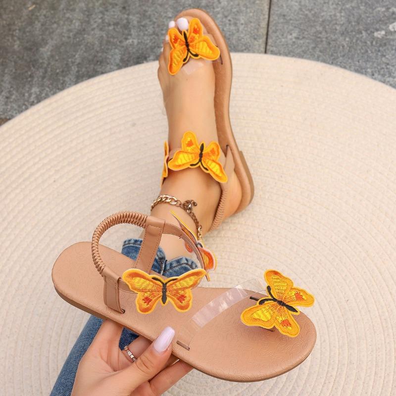 Fashion Women's Large Size Flat Shoes Summer New Round Head Set Toe Transparent Strap Soft Soled Non-slip Sandals