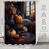 Harvest Theme Shower Curtain Featuring Pumpkins Leaves And Floral Arrangement Fall Inspired Design Elegant Bathroom Decoration