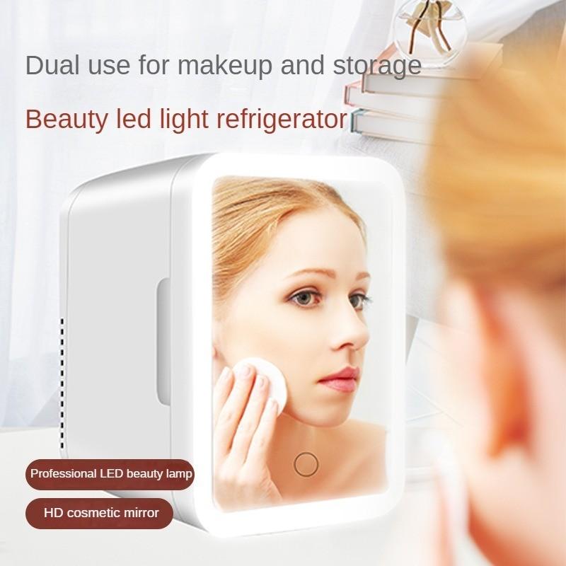 24 * 23 * 17.5cm Small Fridge With Makeup Mirror Mini Car Refrigerator Home & Car Dual-use Skin Care Products Refrigerating Equipment