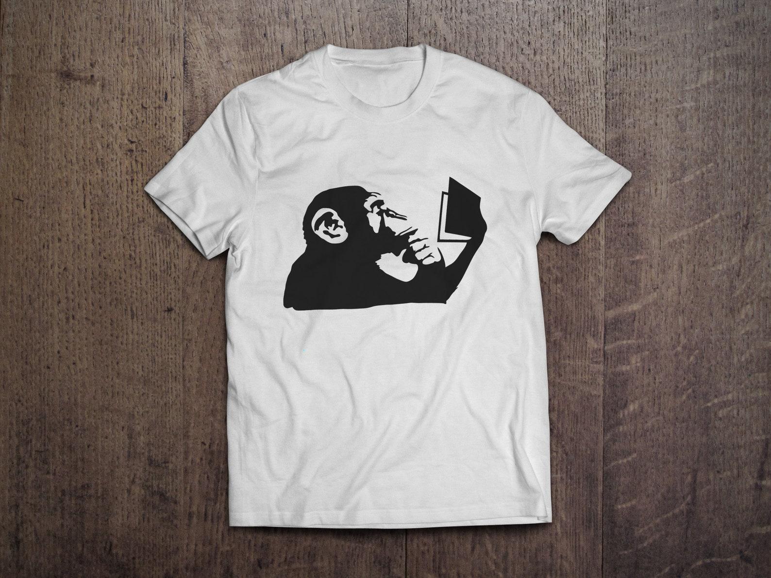 Monkey Reading Banksy Arts / Heavyweight cotton unisex T shirt with print tee top S