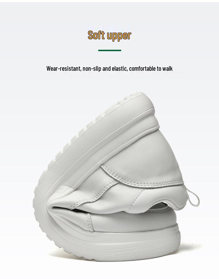 855 Men's Height-Increasing Platform Sneakers, Low-Top Cowhide Surface, Thick Sole, White, Spring Casual and Trendy.