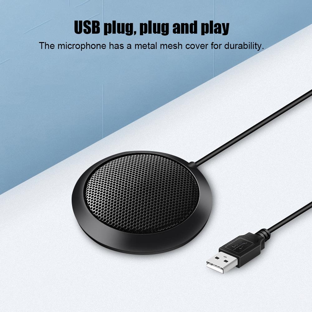 USB Omnidirectional Pickup 360-Degree Sound Metal Mesh Cover Microphone for Desktop Meetings