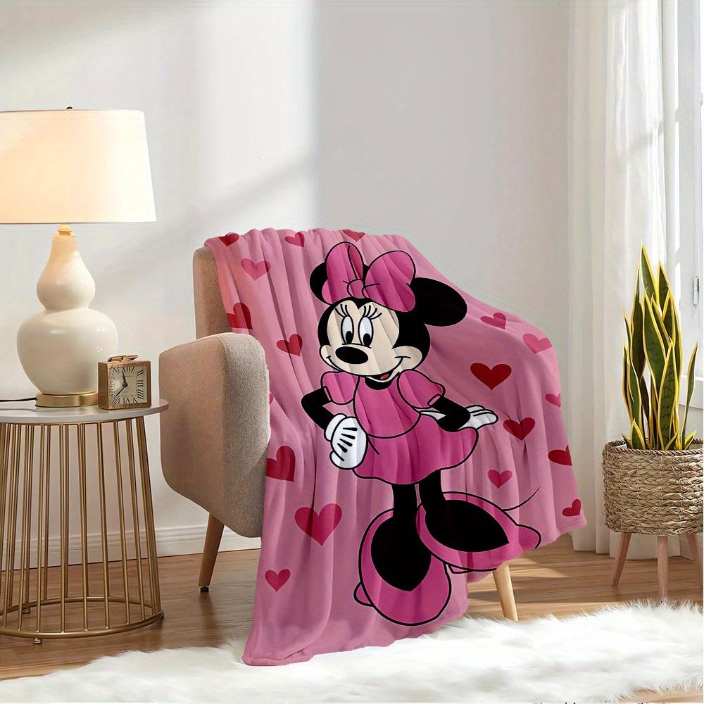 1pc Flannel Minnie Mouse Pink Heart Print Throw Blanket
