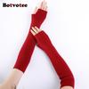 Botvotee Cashmere Arm Warmers Soft Y2k Accessories Sleeves for Women Arm Guard Winter Knit Warm Half Finger Fashion Pink Gloves