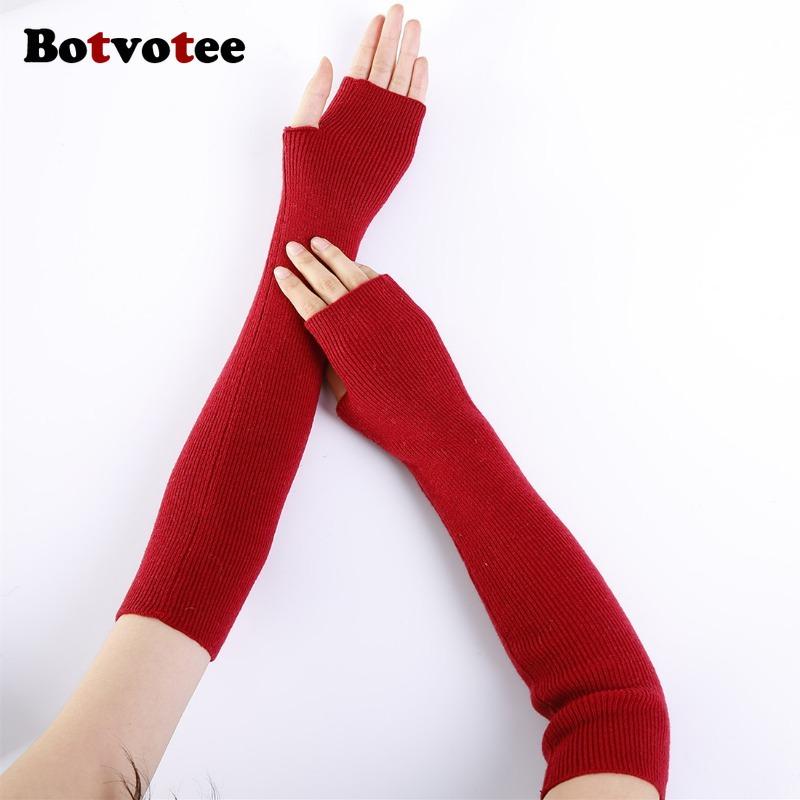 Botvotee Cashmere Arm Warmers Soft Y2k Accessories Sleeves for Women Arm Guard Winter Knit Warm Half Finger Fashion Pink Gloves