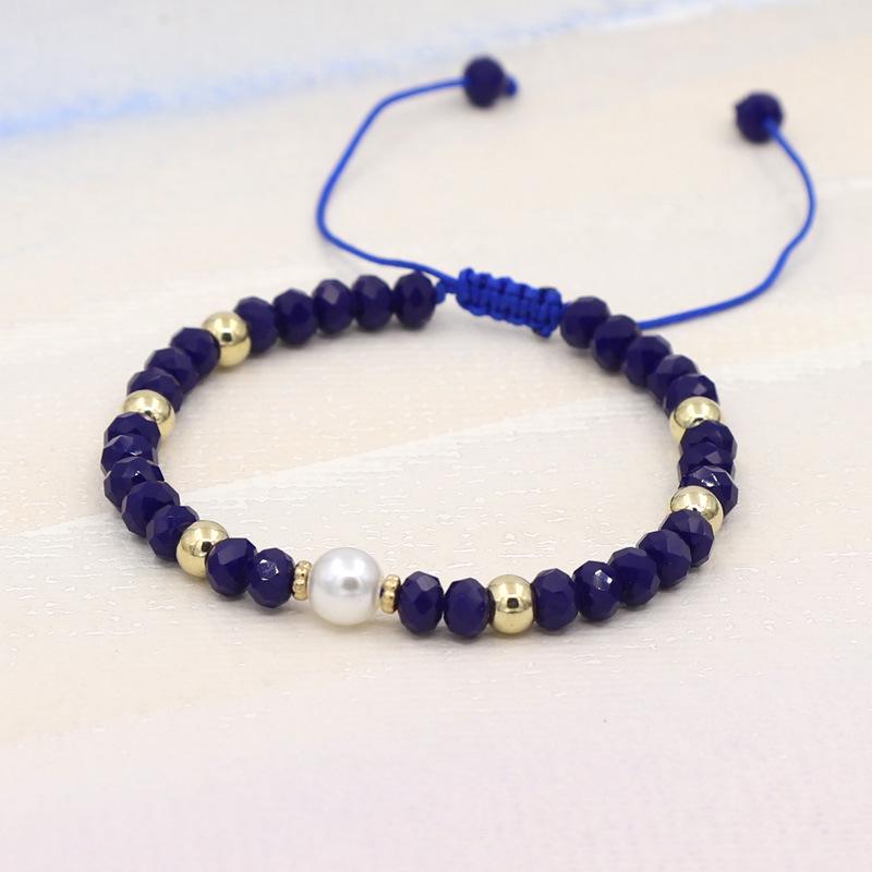 Colorful Crystal & Faux Pearl Adjustable Bead Bracelet, 6mm Beads
